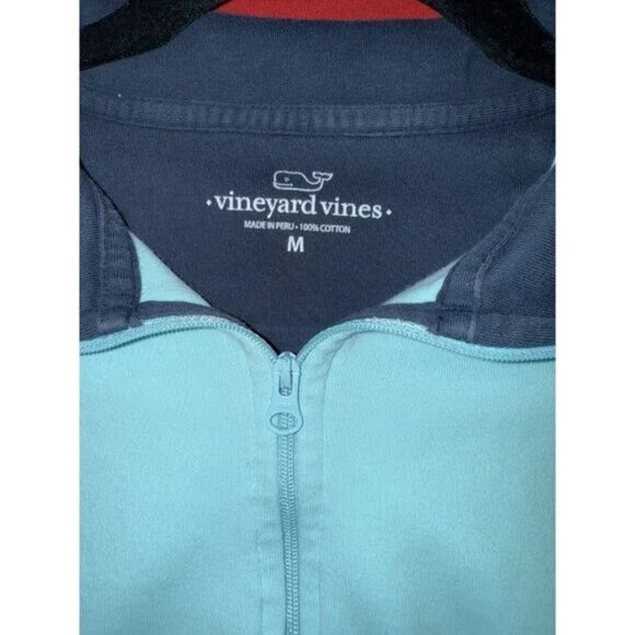🐋 Vineyard Vines Men's sz M Cotton Turquoise 1/4 Zip Sweatshirt Top Long Sleeve - Picture 3 of 13